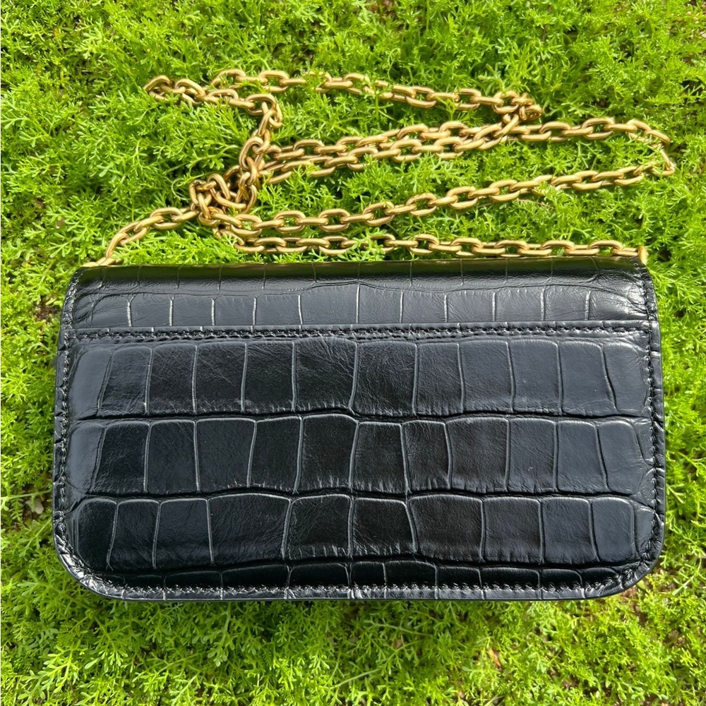 Balenciaga Black Croc-Embossed Leather Crossbody with Gold Chain - Picture 8 of 8